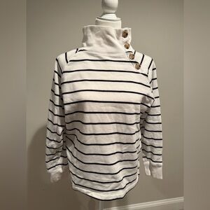 J. Crew women’s black & white striped pullover mock neck sweatshirt. Size med.